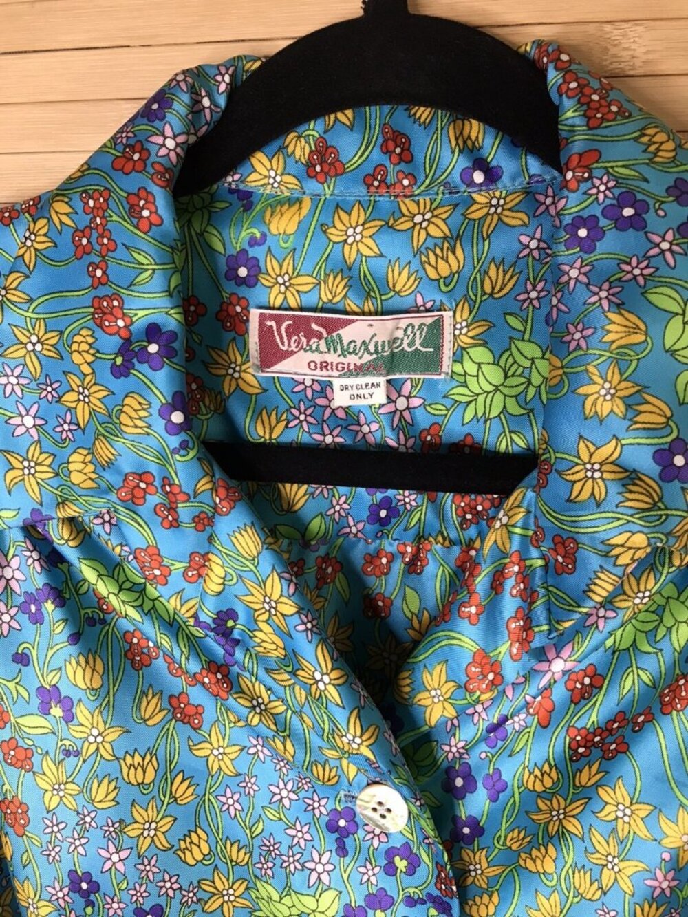 Vintage Vera Maxwell Mid Century Silky button down tie waist Shirt Dress sz L XL - Picture 5 of 6